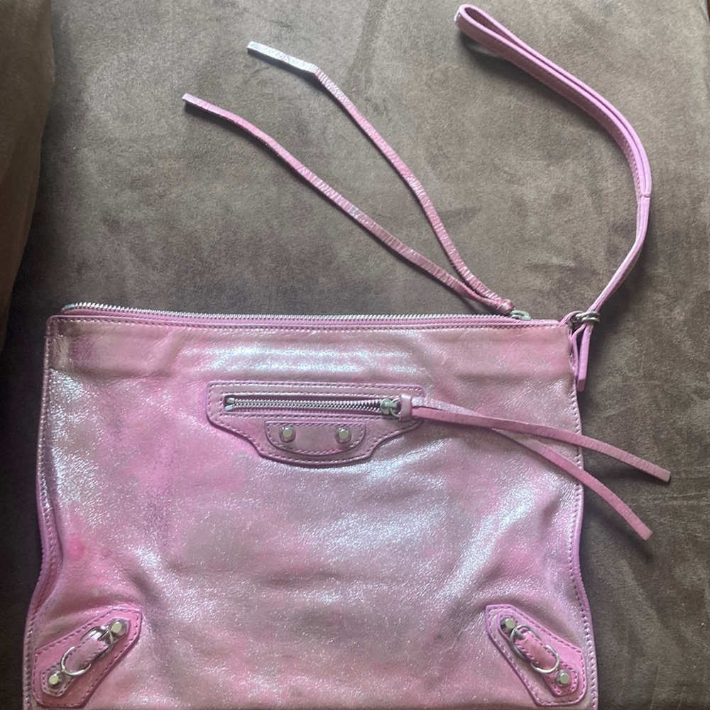 Balenciaga Nwot Pink Lambskin Leather Clutch